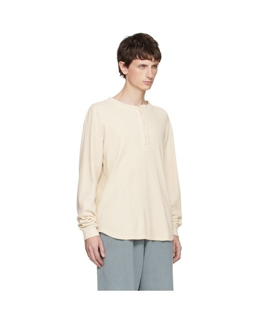 Les Tien White Off- Baseball Hem Henley for men