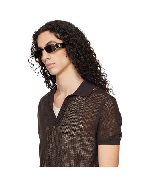 Versace Black Medusa Plaque Rectangular Sunglasses for men
