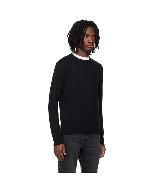 AMI Black Wool Contrasted Ami De Coeur Crewneck Sweater for men