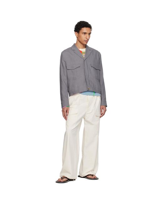Paul Smith Gray Linen Open-Collar Jacket for men