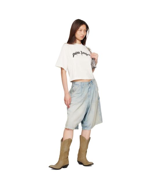 Palm Angels White Dripping Curved Logo Boxy T-Shirt