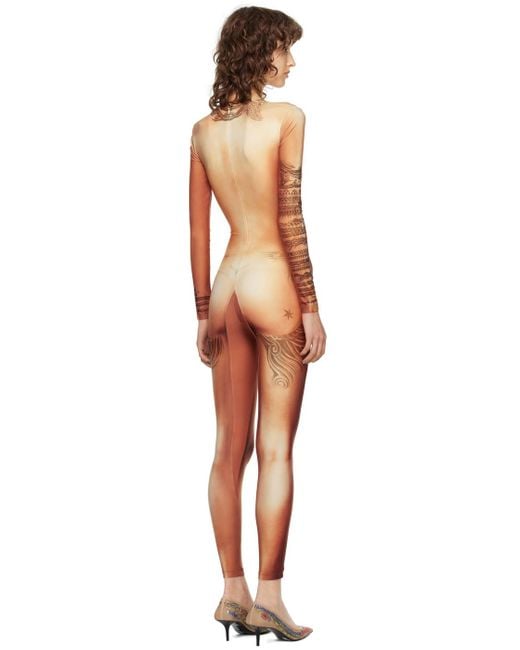 Jean Paul Gaultier Black Orange 'the Body Tattoo' Jumpsuit