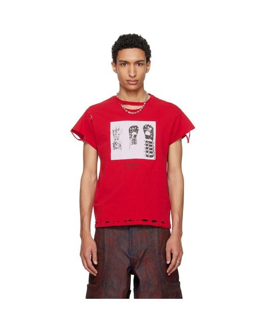 HYACYN Red Eet Distressed Gloves T-Shirt for men
