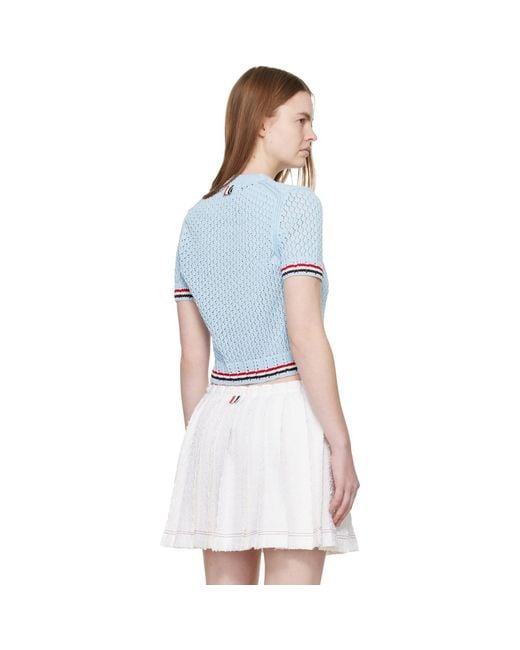 Thom Browne Blue Thom E Cotton Pointelle Hector Rwb Sweater
