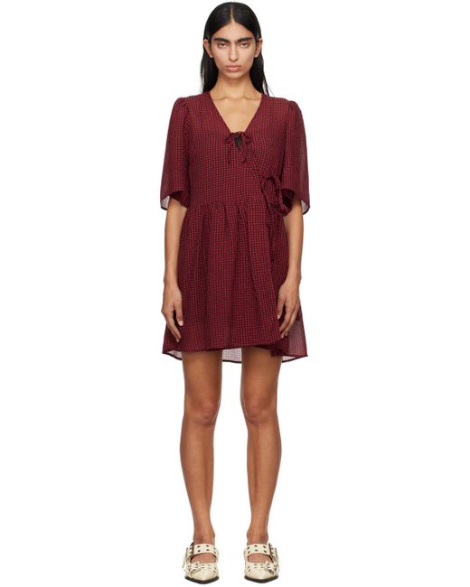 【GANNI】Red Sheer Tie String Wrap Dress ワンピース image_356b80b5-1fa2-4681-9f9c-