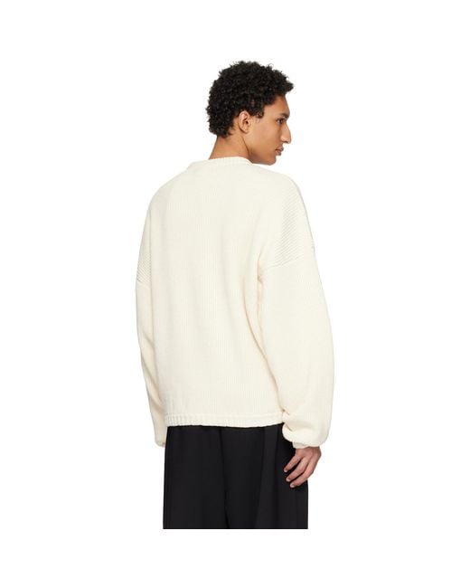 Fear Of God White Off- Double Knit Linen Wool Cotton Crewneck Sweater for men