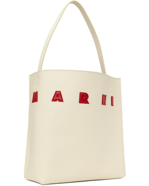 Marni Natural Off-white Medium Leather Museo Patches Tote