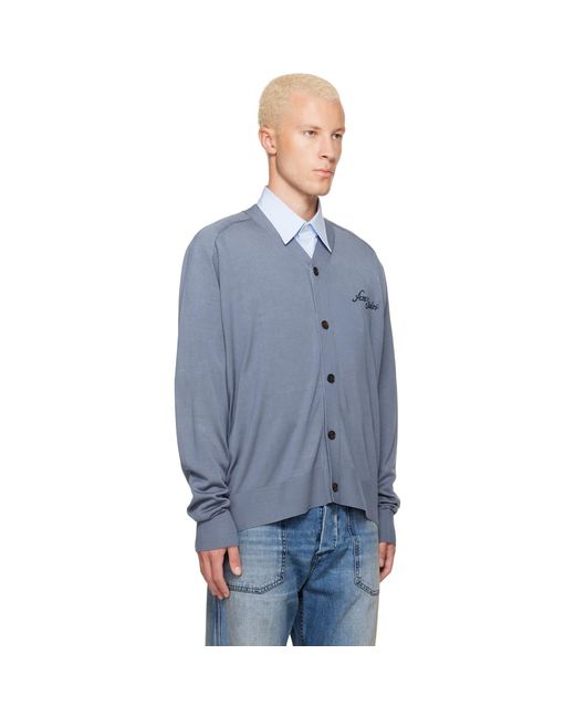 Acne Blue Silk V-Neck Cardigan for men