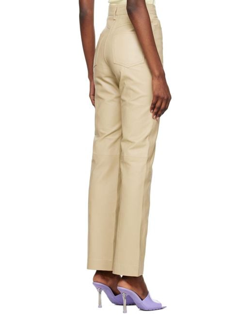 REMAIN Birger Christensen Natural Beige Straight-leg Leather Pants