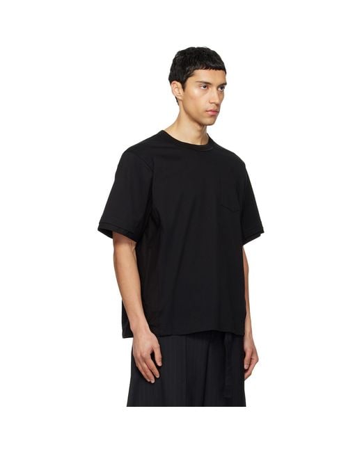 Sacai Black Cotton Typewriter & Cotton Jersey T-Shirt for men