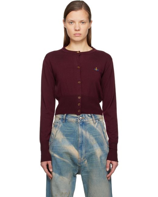 Vivienne Westwood Red Burgundy Bea Cropped Cardigan