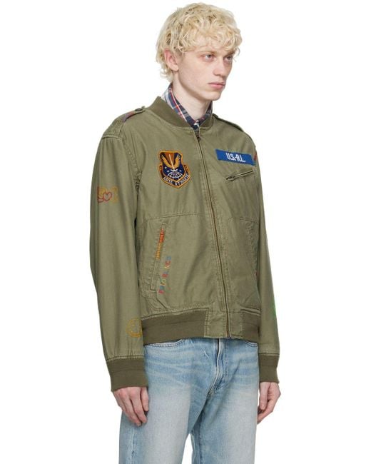 Polo Ralph Lauren Khaki peace Love Polo Bomber Jacket in Green