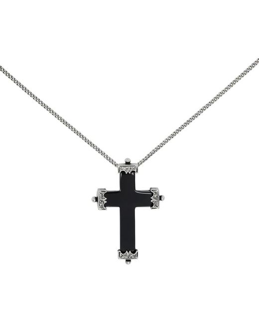 メンズ Saint Laurent シルバー Oxide クロス ペンダント ネックレス  