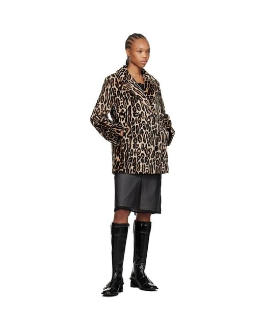 Re/done Black Leopard Shearling Peacoat