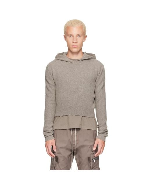 Rick Owens Gray Tower Dust Felt Cashmere Cropped Hoodie for men