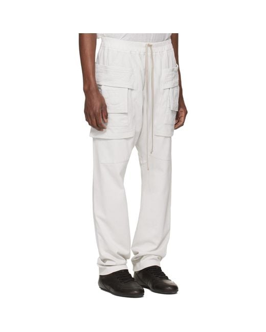 Rick Owens White Off- Temple Creatch Drawstring Cargo Pants for men
