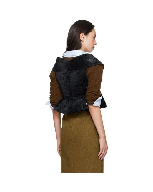 ShuShu/Tong Black Pleated Corduroy Off-Shoulder Peplum Top
