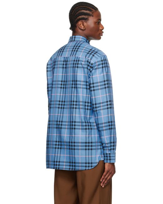 Burberry Blue Caxbridge Check-patterned Regular-fit Cotton-poplin Shirt for men