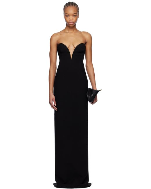 Monot Black Bustier Crêpe Maxi Dress