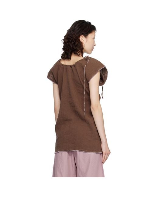 Baserange Brown Crinkle Linen Max Blouse