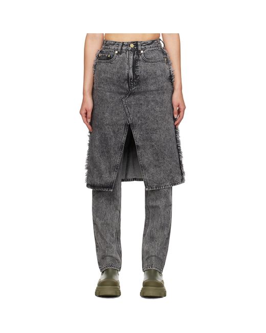 Ganni Black Gray Layered Jeans