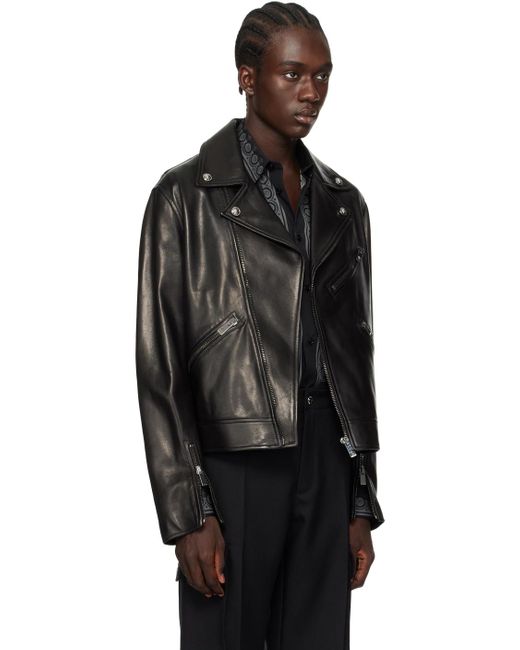 Versace Black Biker Leather Jacket for men