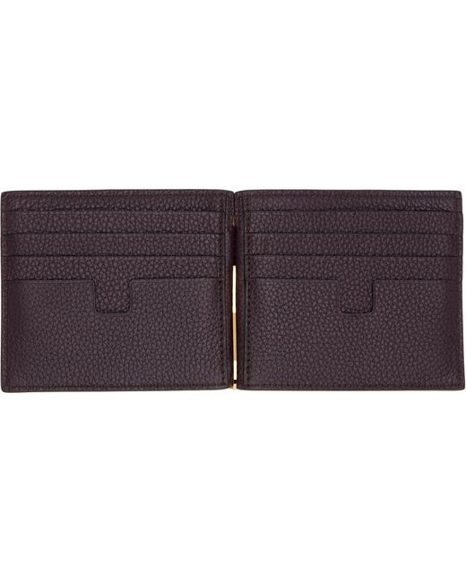 Tom Ford Black Burgundy Grain Leather Money Clip Wallet for men