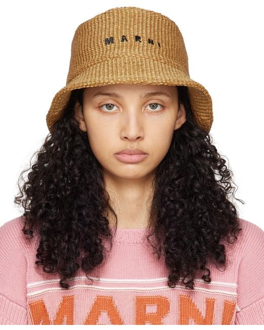 Marni Brown Tan Embroidered Bucket Hat