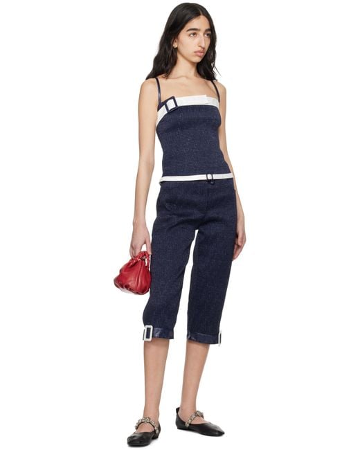 Super Yaya Blue Pantacourt With Belts Trousers