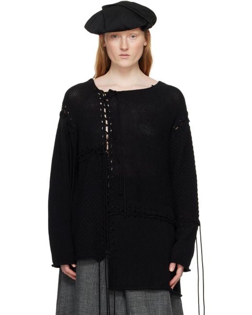 Y's Yohji Yamamoto Black Lace-up Sweater