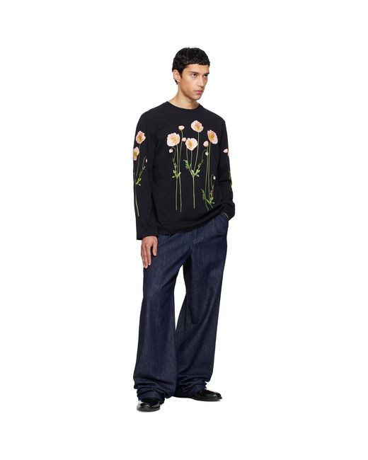 Simone Rocha Black Poppy Field Print Long Sleeve T-Shirt for men
