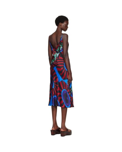 Dries Van Noten Blue Printed Slip Midi Dress