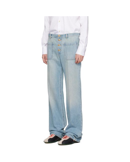 Valentino Blue Straight-Leg Creased Jeans for men