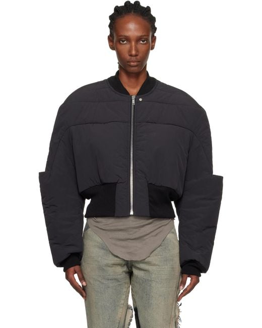 Rick Owens Black Concordians Girdered Cropped Bomber Down Jacket