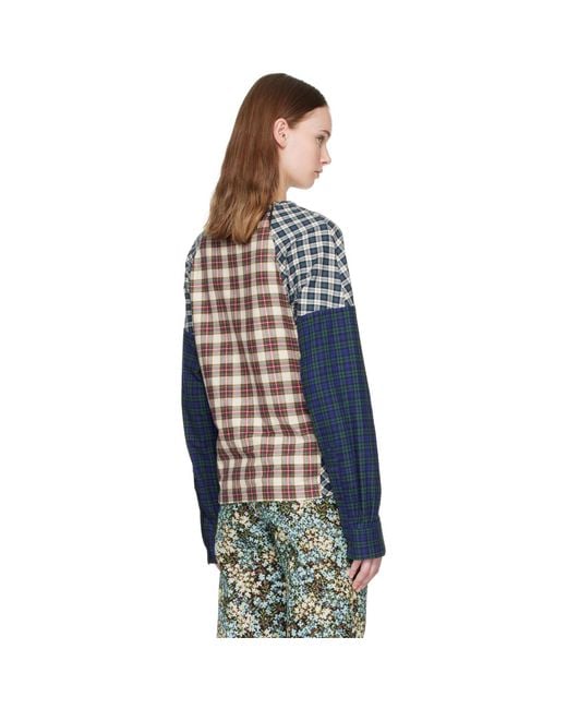 Dries Van Noten Blue Contrast Cotton Flannel Top