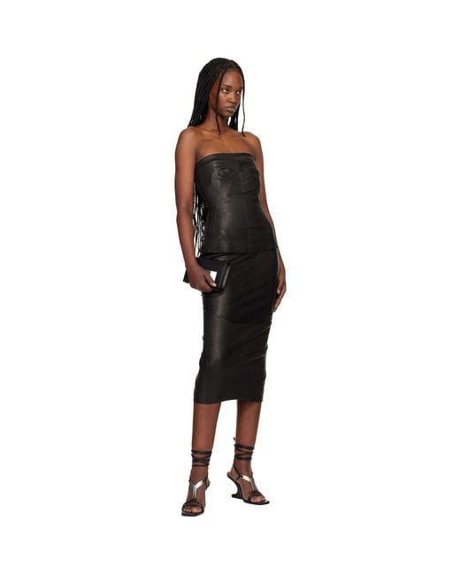 Rick Owens Black Temple Dirt Pilla Leather Midi Skirt