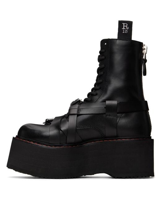 R13 Black Strapped Double Stack Boots