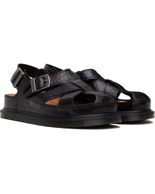 メンズ Dr. Martens ブラウン Crocodile Analine Leather フィッシャーマン サンダル Black