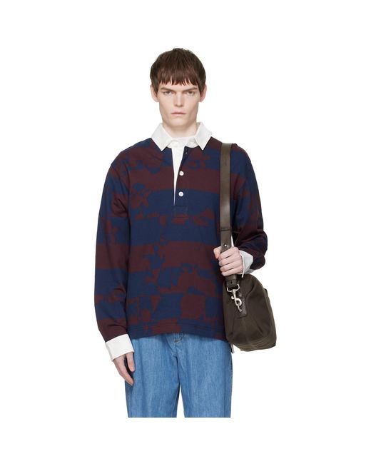 Dries Van Noten Blue Burgundy Jacquard Polo for men