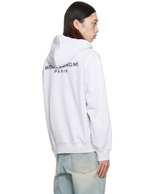 Wooyoungmi White Gray Printed Hoodie for men