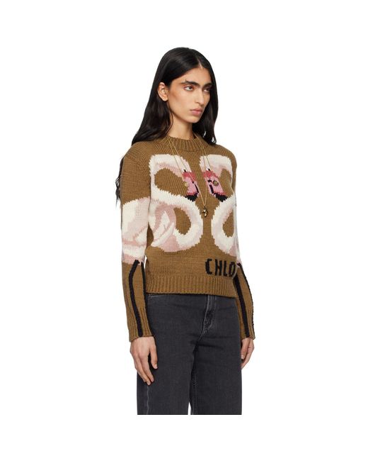 Chloé Black Crew-Neck Logo Wool Knit Sweater