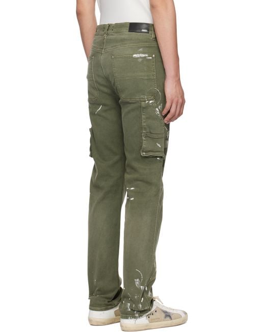 Amiri Green Khaki Army Logo Painted Slim Workman Jeans for men
