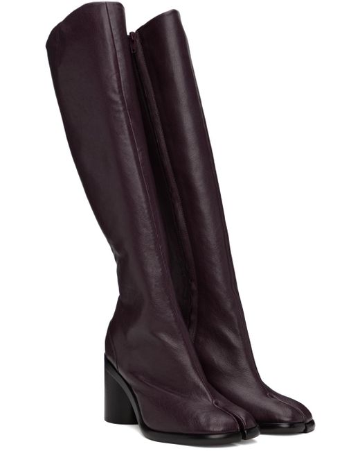 Maison Margiela Black Burgundy Tabi Knee-high Tall Boots