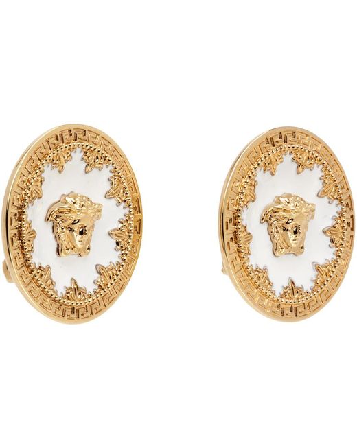 Versace Black Gold & White Medusa Earrings for men