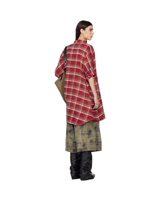 R13 Red Oversized Boxy Shirt Minidress