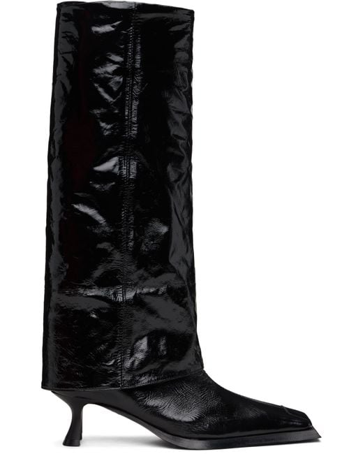 【関税込み】Miista ブラック Morgan Fold Over ロングブーツ Miista Morgan Fold Over Tall Boots in Black | Lyst