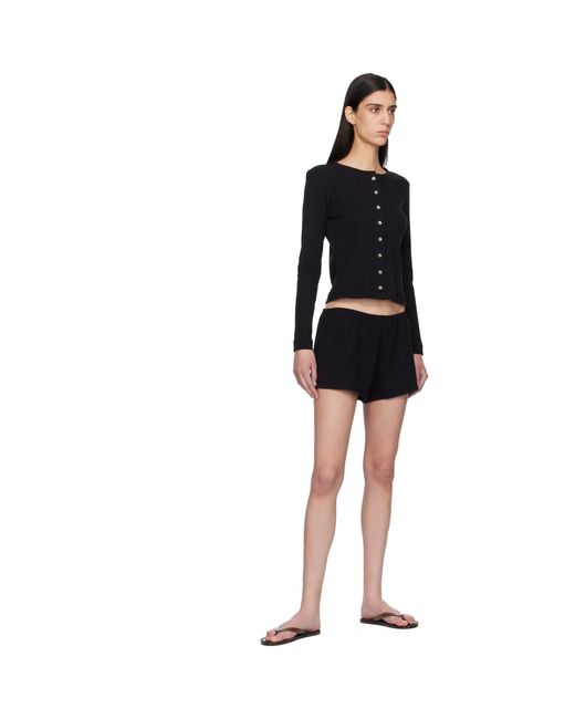 Leset Black Pointelle Classic Crew Cardigan