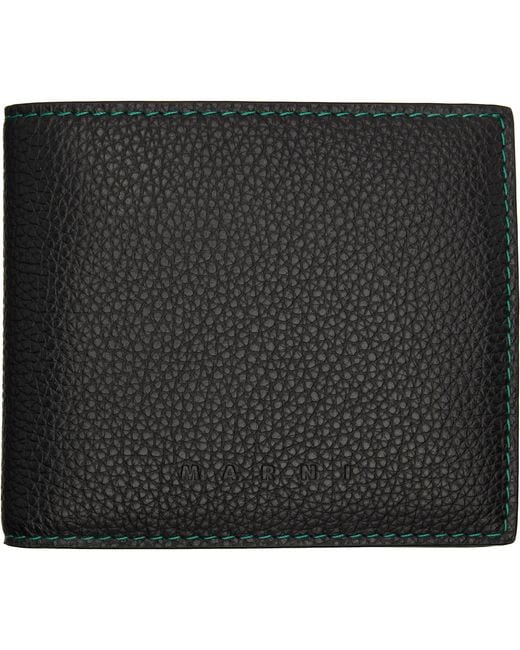 Marni Black Contrast Stitching Leather Bifold Wallet for men