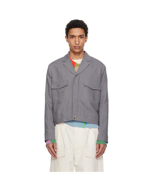 Paul Smith Gray Linen Open-Collar Jacket for men