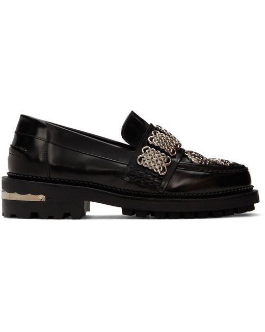 Toga Ssense Exclusive Black Leather Embellished Loafers | Lyst